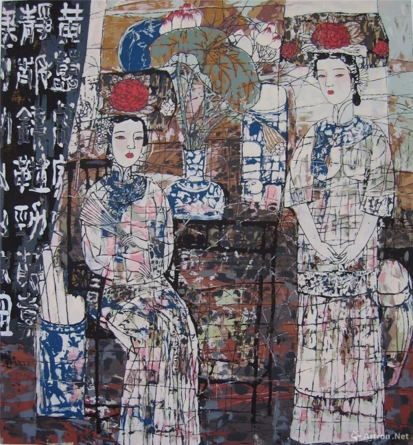 杨振和 中国戏之三 丝网版画 2002 63x59cm 